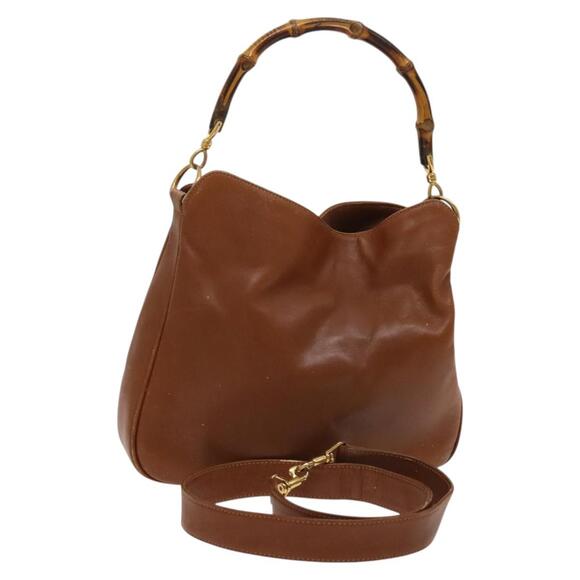GUCCI Bamboo Hand Bag Leather Brown Gold 001 3444 001 3444 - Picture 1 of 16